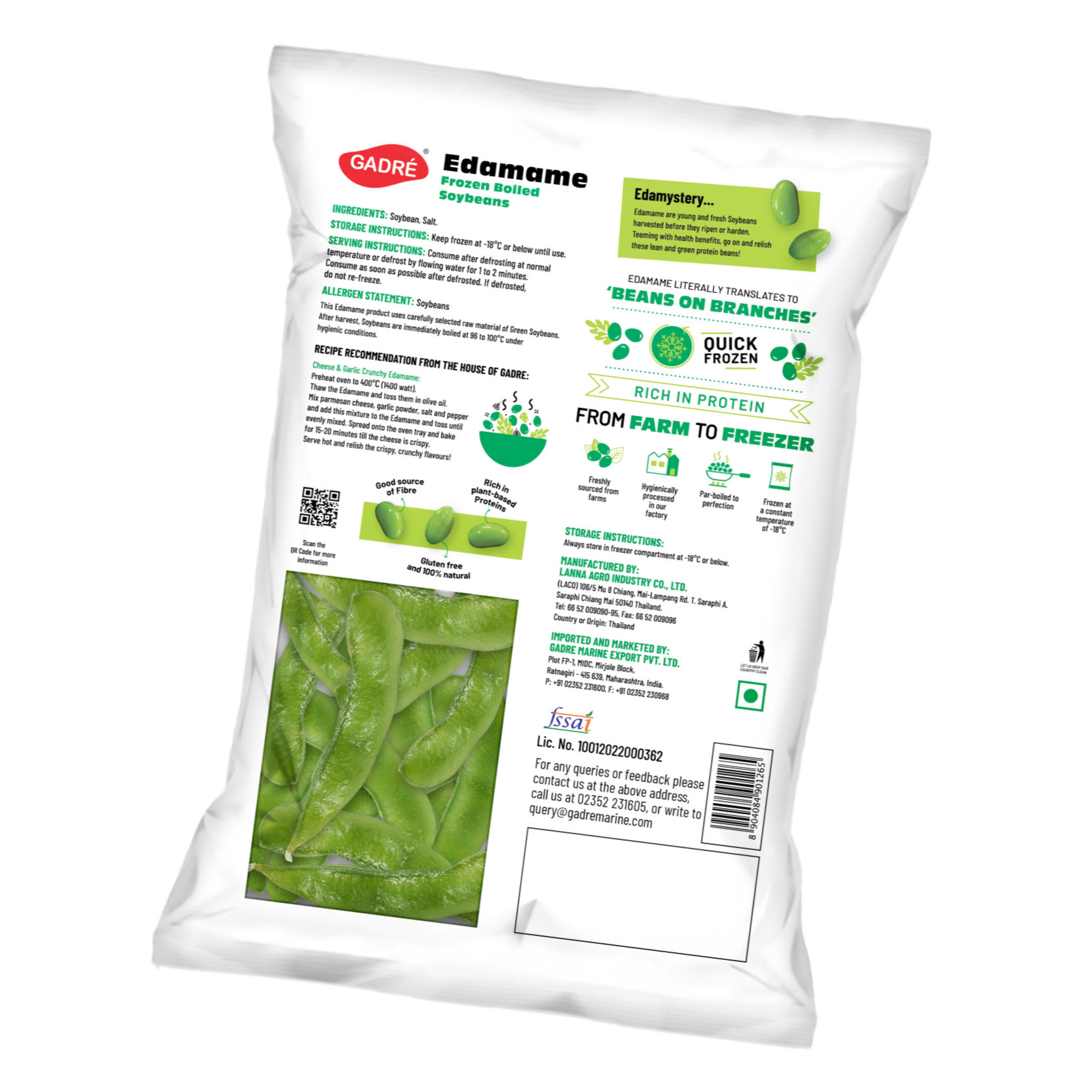 Gadré Frozen Edamame 500g Back Pack – Nutrition details and product information
