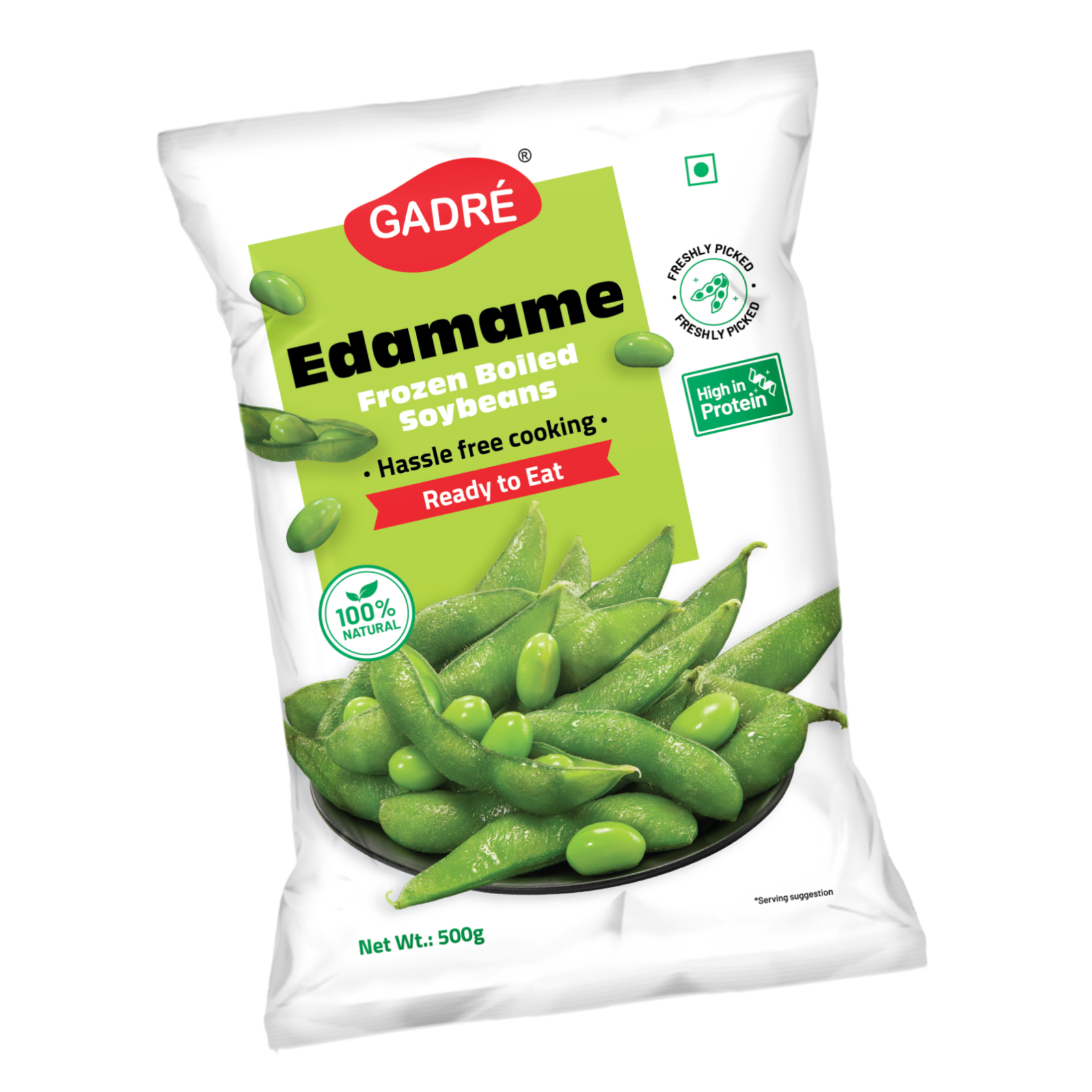 Gadré Frozen Edamame 500g Pack – Boiled Green Soybeans, High Protein Snack Available in India